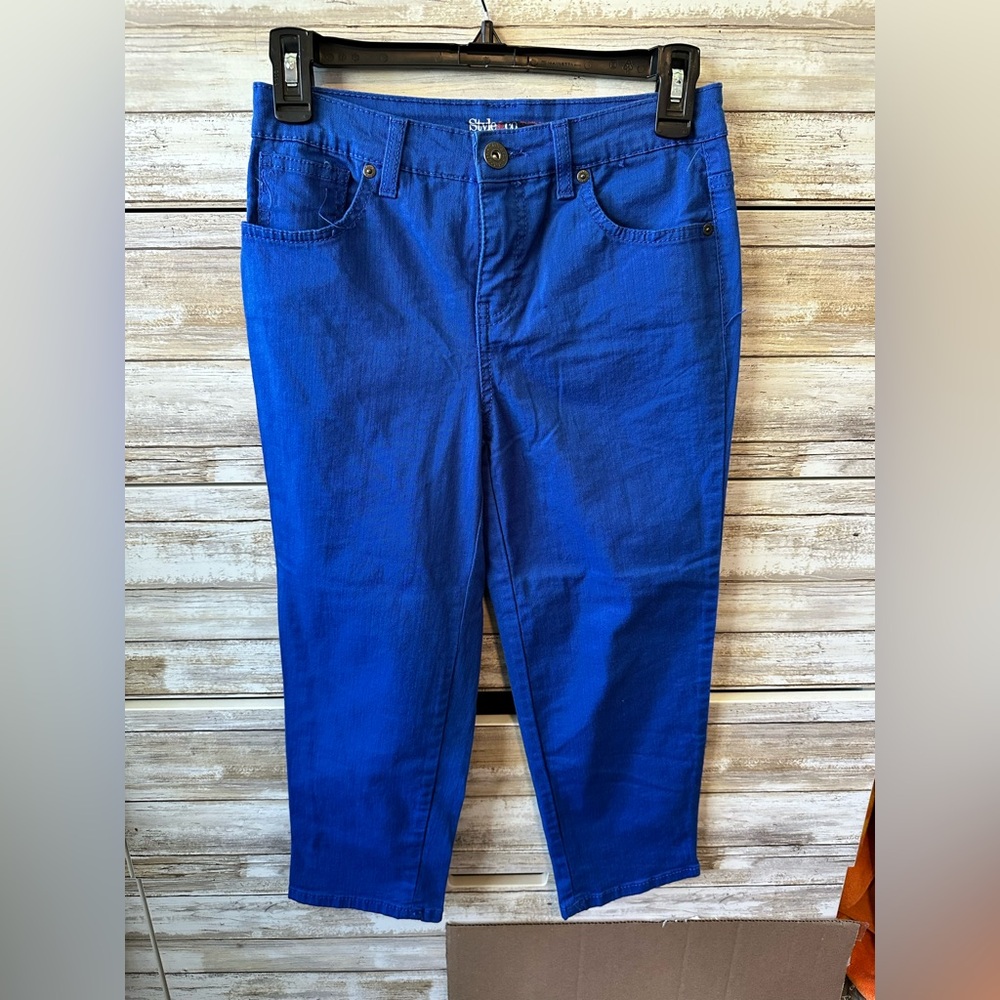 💙 Style & Co Denim Blue Capri Pants Petite 2P | Stretch Cotton Crop Jeans